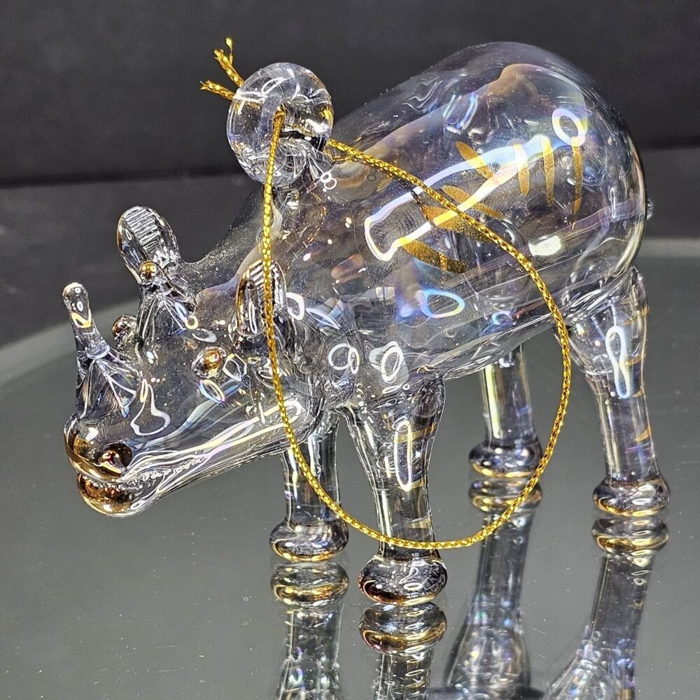 Christmas Ornament Rhino Rhinoceros Figurine Blown Glass Handmade Germany - Picture 1 of 13